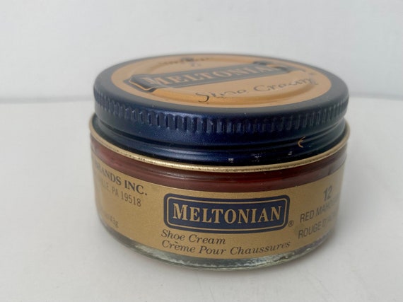 Kiwi Meltonian Shoe Polish Cream Red Mahogany 12 Discontinued Jar Boots Leather Purse Unused Vintage Supplies at Quilted Nest