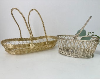 Choice 1 Wire Basket Handles Japan Oval Small Gold or Silver Vintage Decor Serving at Quilted Nest