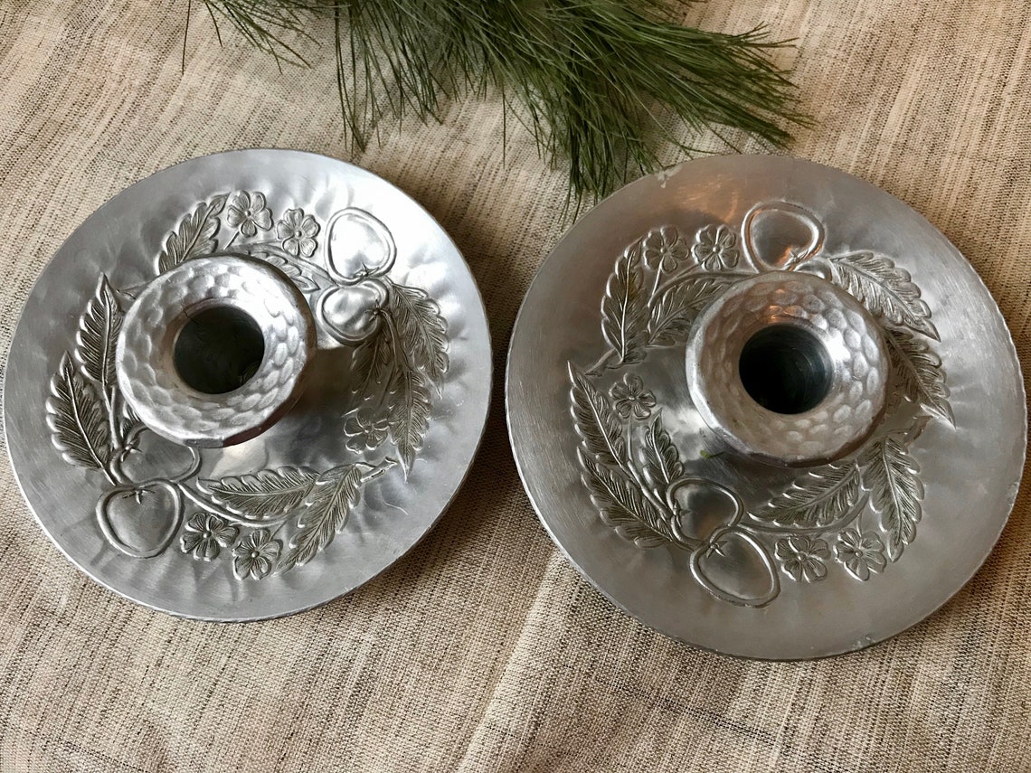 Pair Aluminum Candle Holders Everlast Hammered Candlesticks Etsy