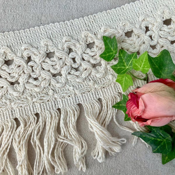 Vintage Off White Cotton Trim Loop Fringed 3 3/4 Yards; 5 1/2" wide Woven Sewing Crafting