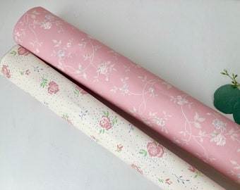 Choice Pink Floral Wallpaper or Contact Paper 3/4 Yard Piece Partial Roll Vintage Craft Supplies