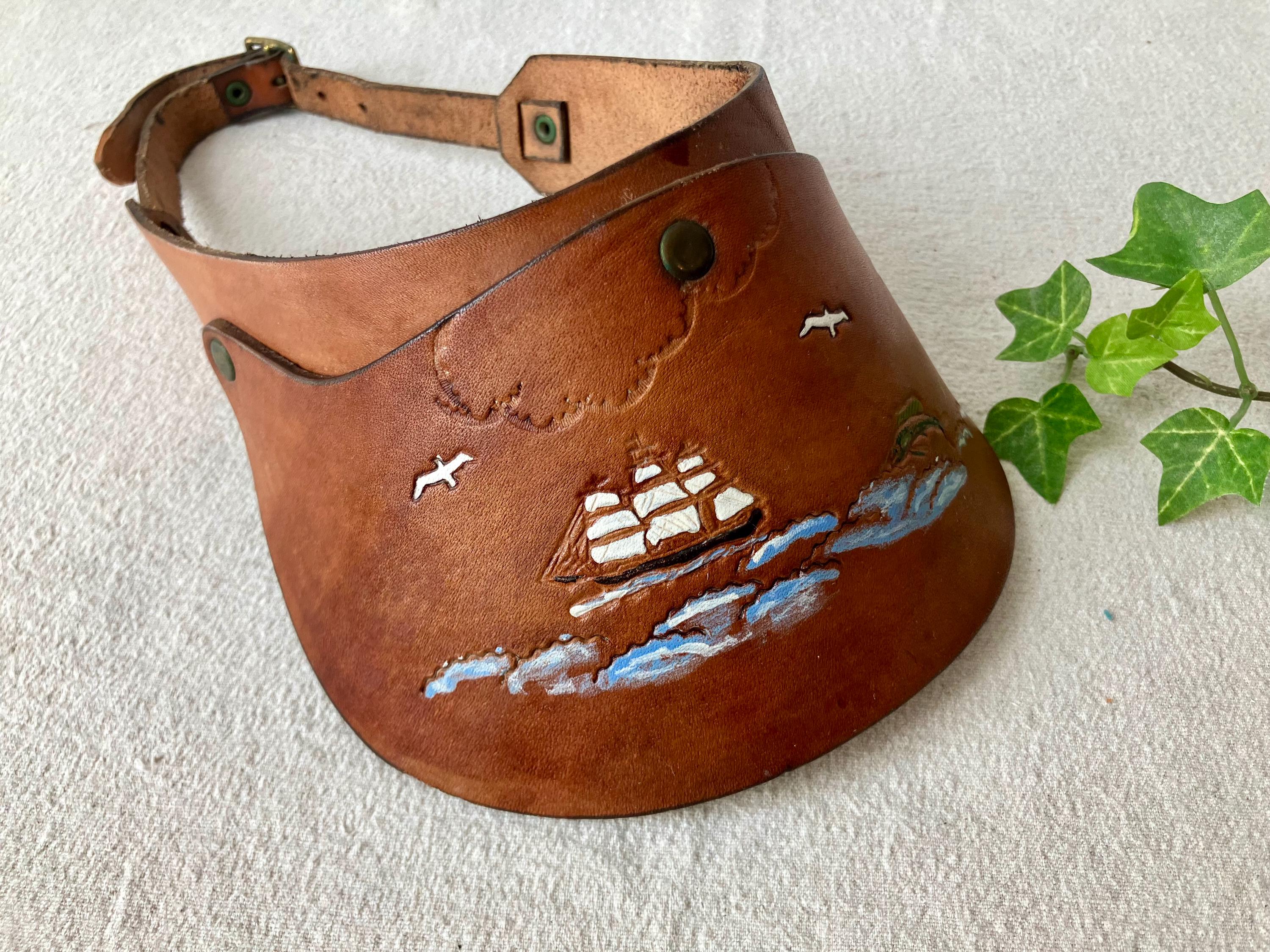 Tooled Leather Sun Visor - Etsy display picture 1