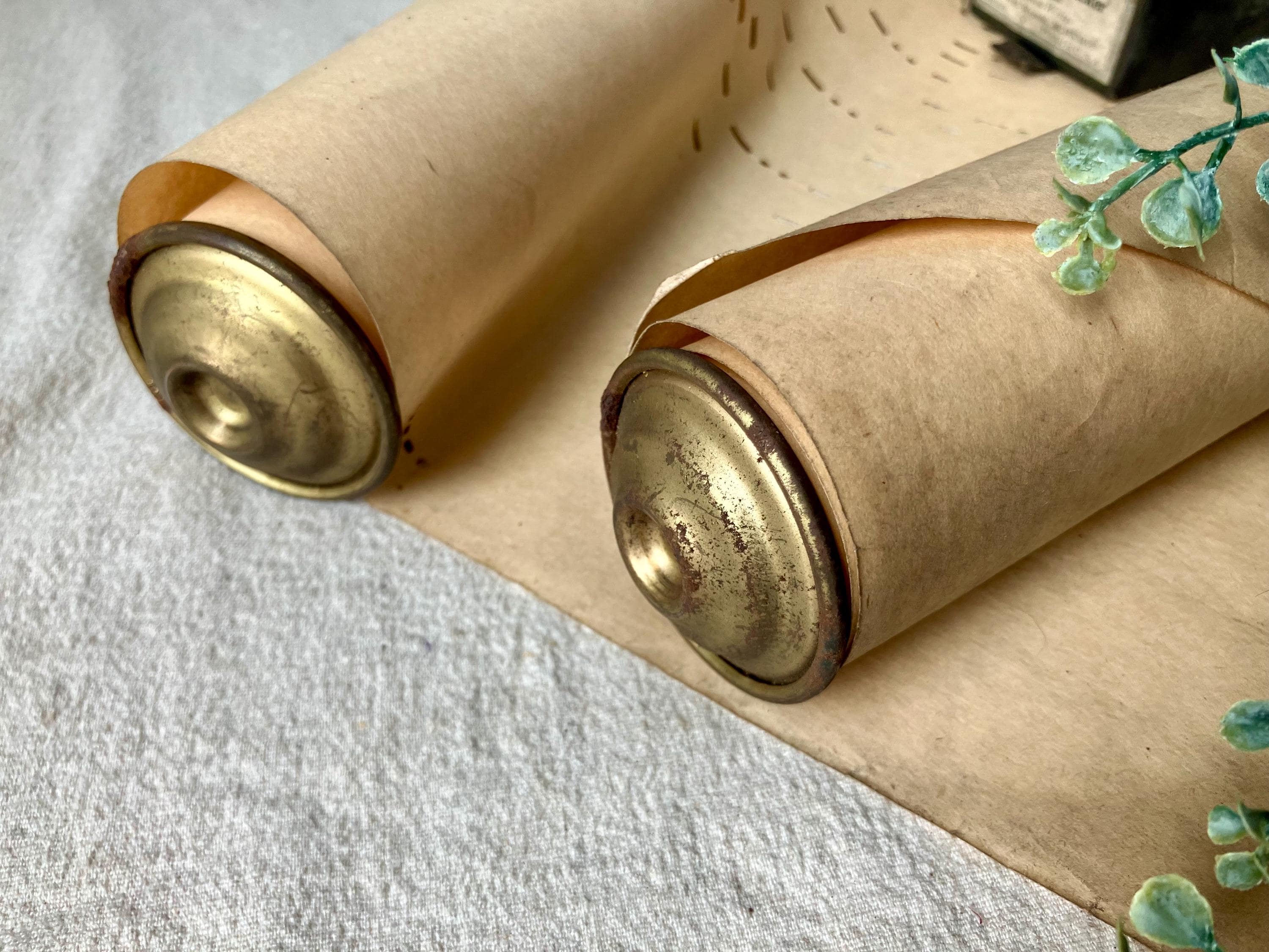 2 Vintage Player Piano Rolls Metal Ends Random Selection Original Box Reticulated Pierced Paper Crafting Scrolls Antique Ephemera Soiling
