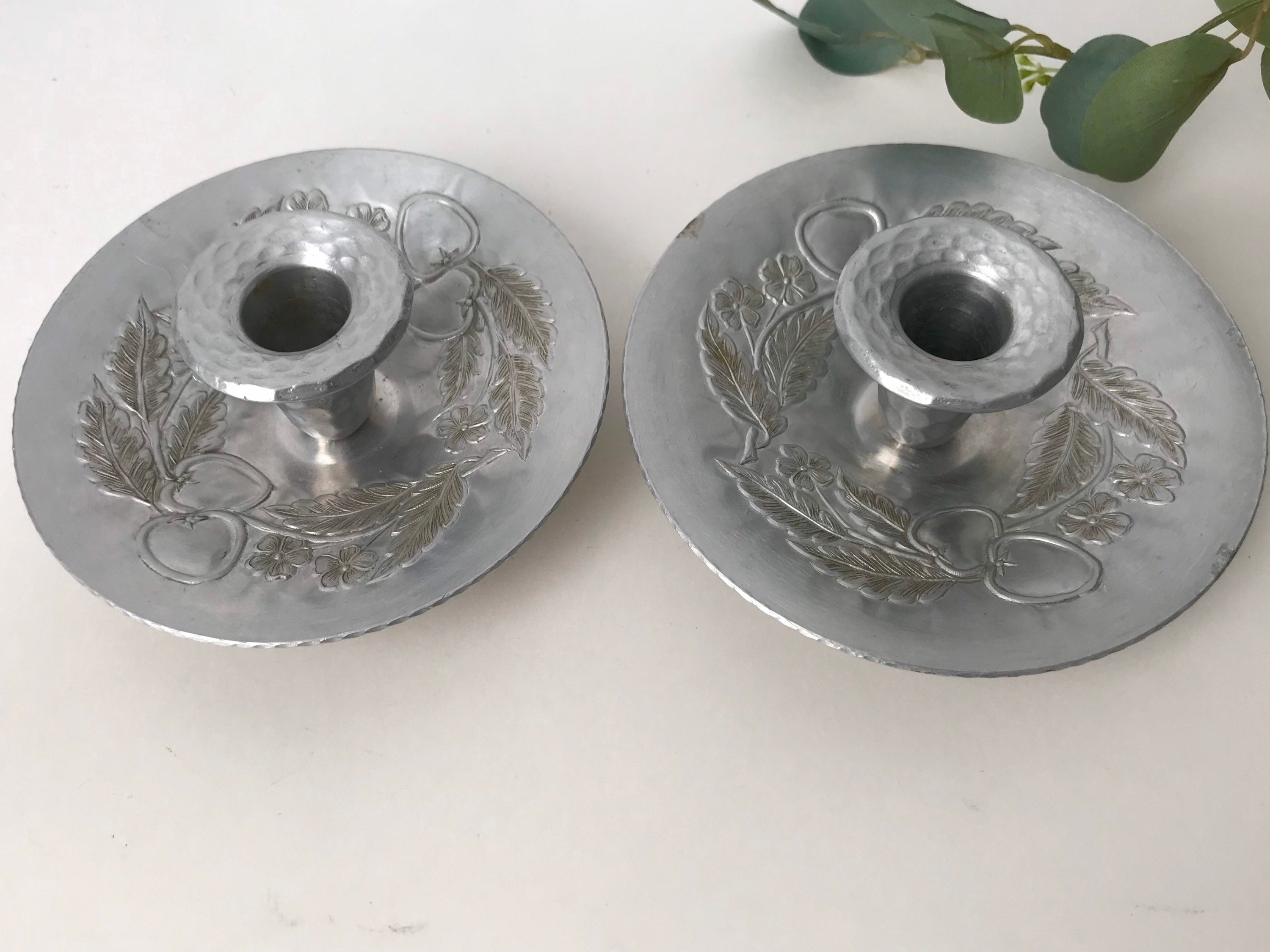 Pair Aluminum Candle Holders Everlast Hammered Candlesticks Etsy