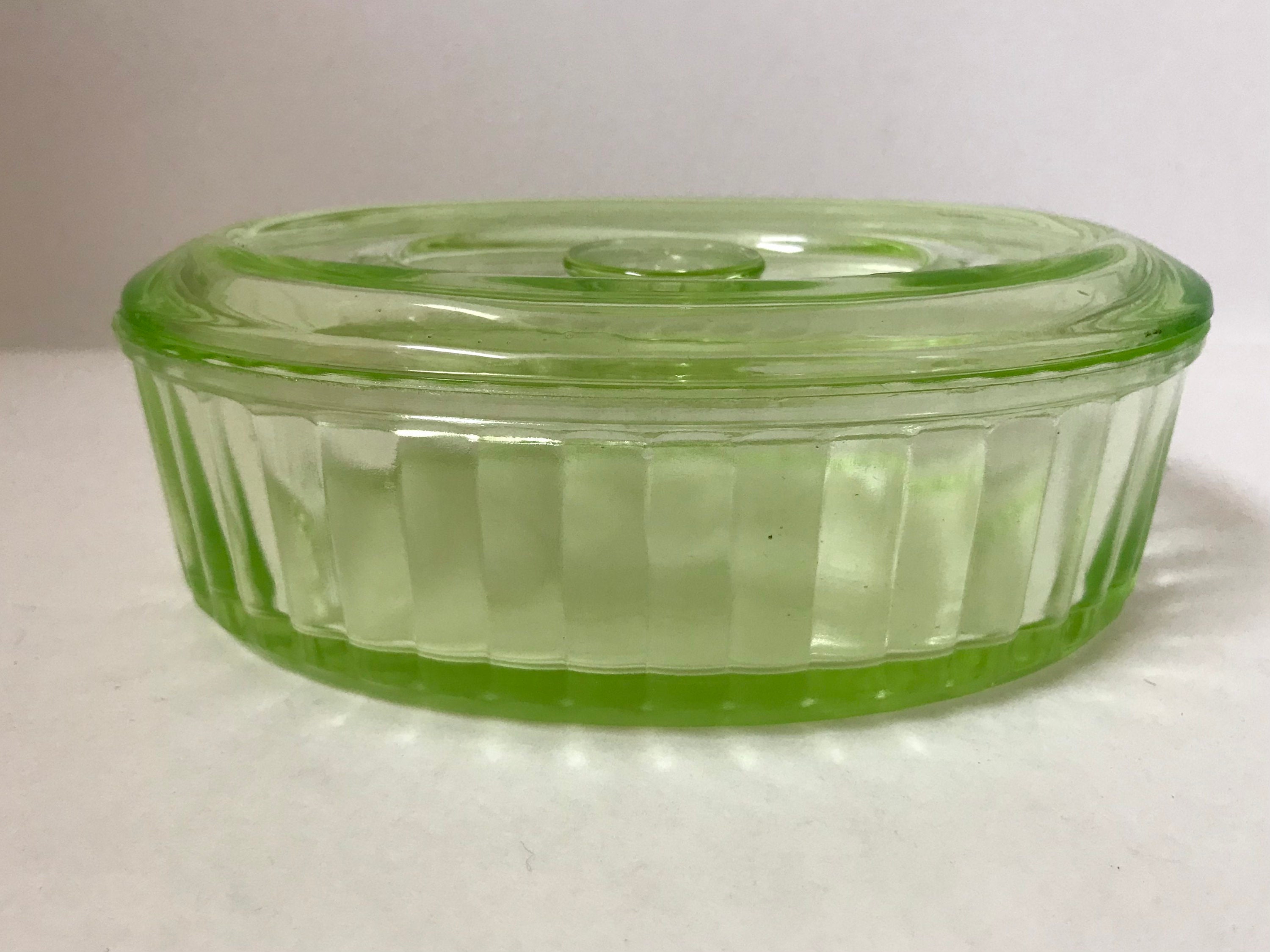 Green Depression Glass Oval Refrigerator Dish Kitchen Storage Etsy