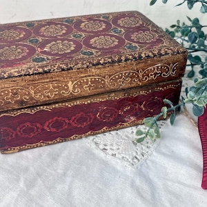 Florentine Wooden Box Red Gold Trinket Keepsake Treasure Dresser Made in Italy Ornate Details Small Vintage Storage