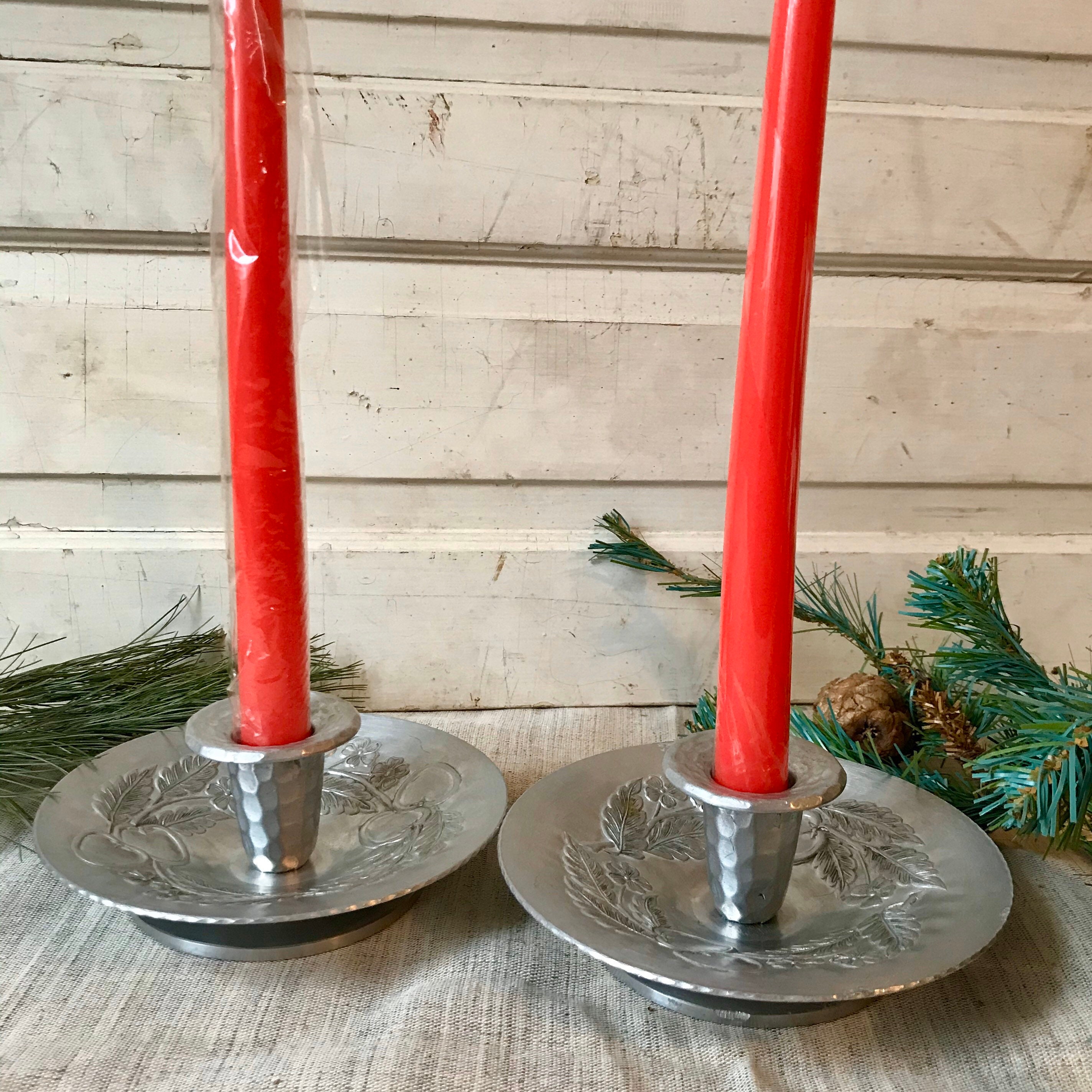 Pair Aluminum Candle Holders Everlast Hammered Candlesticks Etsy