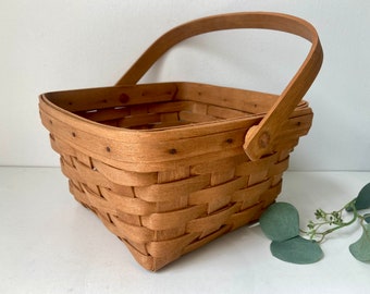 Longaberger Basket 1988 Signed LAC Square 8” with Handle Berry Vintage Storage Easter