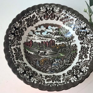 Ironstone Vegetable Bowl  Olde Country Castles Brown Transferware Serving Hostess Tableware Rural  Farm Horse Cart Straw Scene Vintage Dish