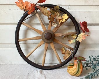 Antique Wooden Spokes Wheel Wagon Cart 12" Single Rustic Fall Decor at Quilted Nest