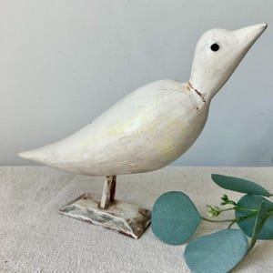 Carved White Bird Figurine Wooden Shore Beach Folk Art Vintage Decor