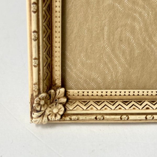 Gorgeous Metal Ivory Cream Picture Frame 8x10" or 7x9" Fancy Ornate Etched Velvet Easel Back Vintage Decor