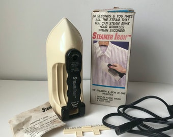 Clothing Steamer Iron with Fabric Brush in Original Box 8’ Cord Works Retro Vintage Laundry at Quilted Nest