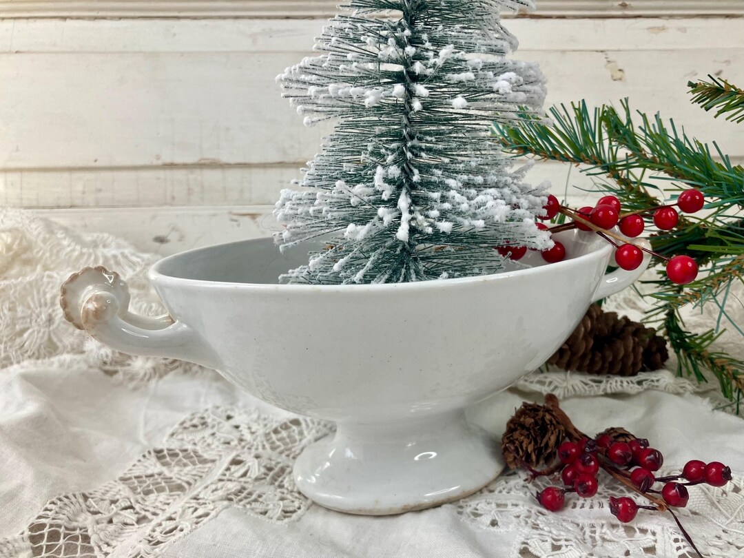 Ironstone Pedestal Bowl Dish Fancy Handles Oval White Vintage Serving ...