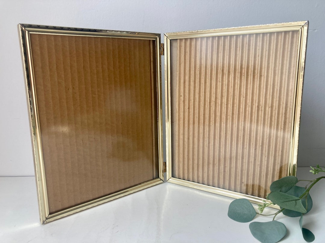 8x10 Double Hinged Picture Frame Gold Tone Metal Desk Free Etsy