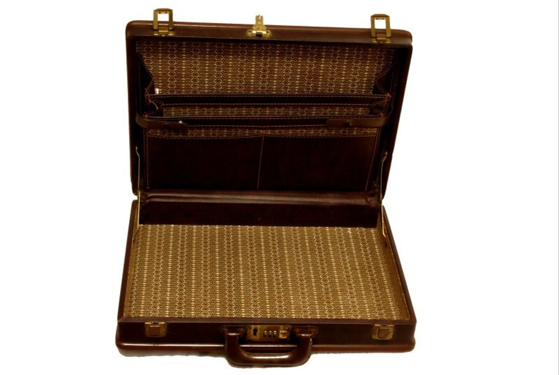 Leather Briefcase Portfolio Case Presto Combination Lock Etsy