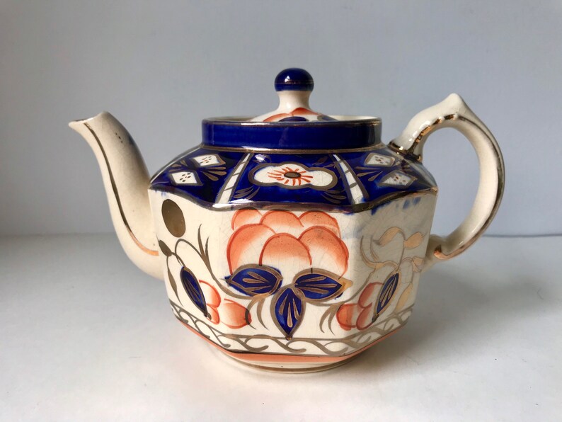 Arthur Wood Teapot England Imari Blue Gold Hand Painted Etsy
