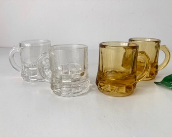 4 Libby Miniature Mugs Shot Glasses Amber Clear Glass Vintage Decor
