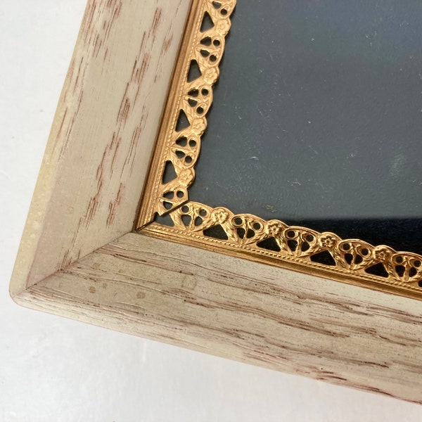 8x10 Picture Frame Bleached Wood with Filigree Brass Mat Ornate Wall Easel Back Vintage Decor at Quilted Nest