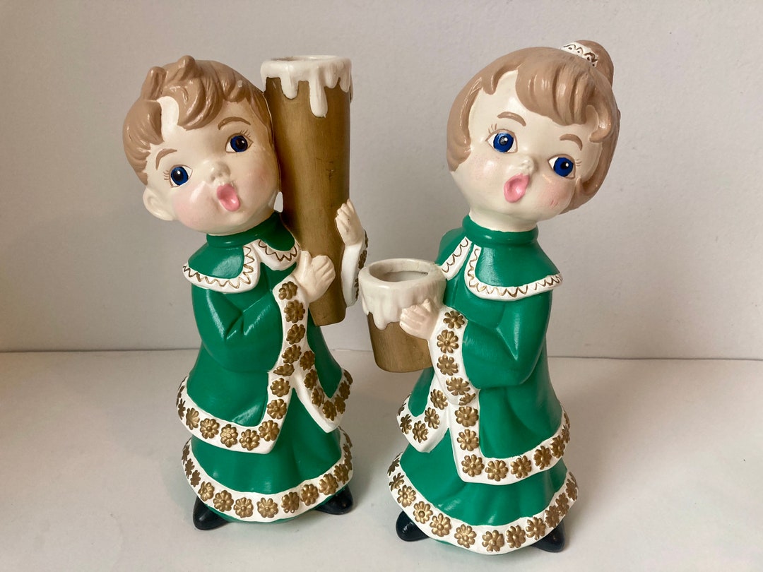Choir Boy Girl Candle Holders Hand Painted Ceramic Christmas Etsy