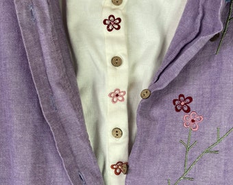 Lavender Shirt Blouse At Last & Co. Flower Embroidery Ladies Size 30/32 W Double Layered 100% Cotton Fabric Vintage Clothing