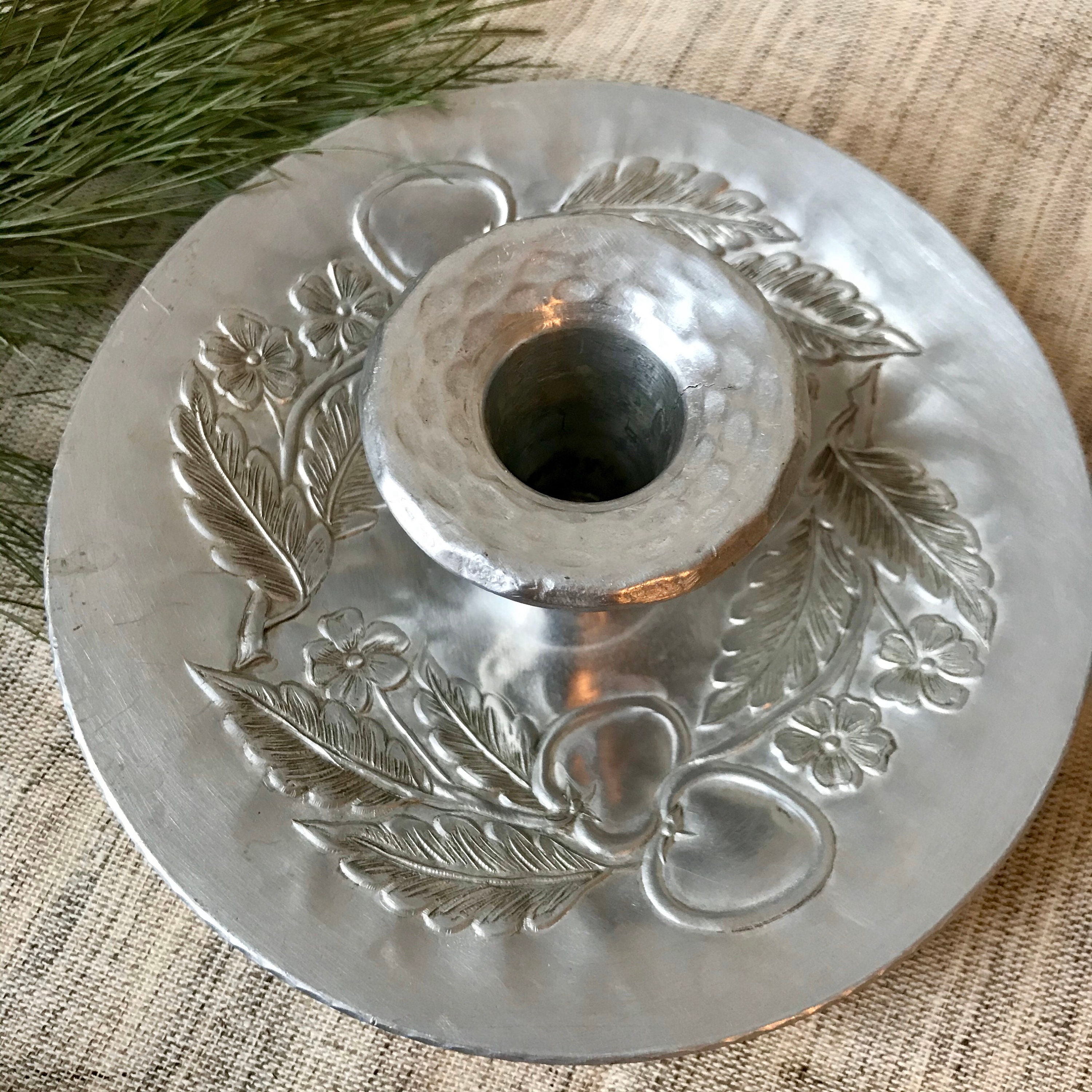 Pair Aluminum Candle Holders Everlast Hammered Candlesticks Etsy