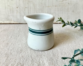 1 Vintage Small Creamer Syrup Green Striped Restaurant Diner Ware Individual Dishes