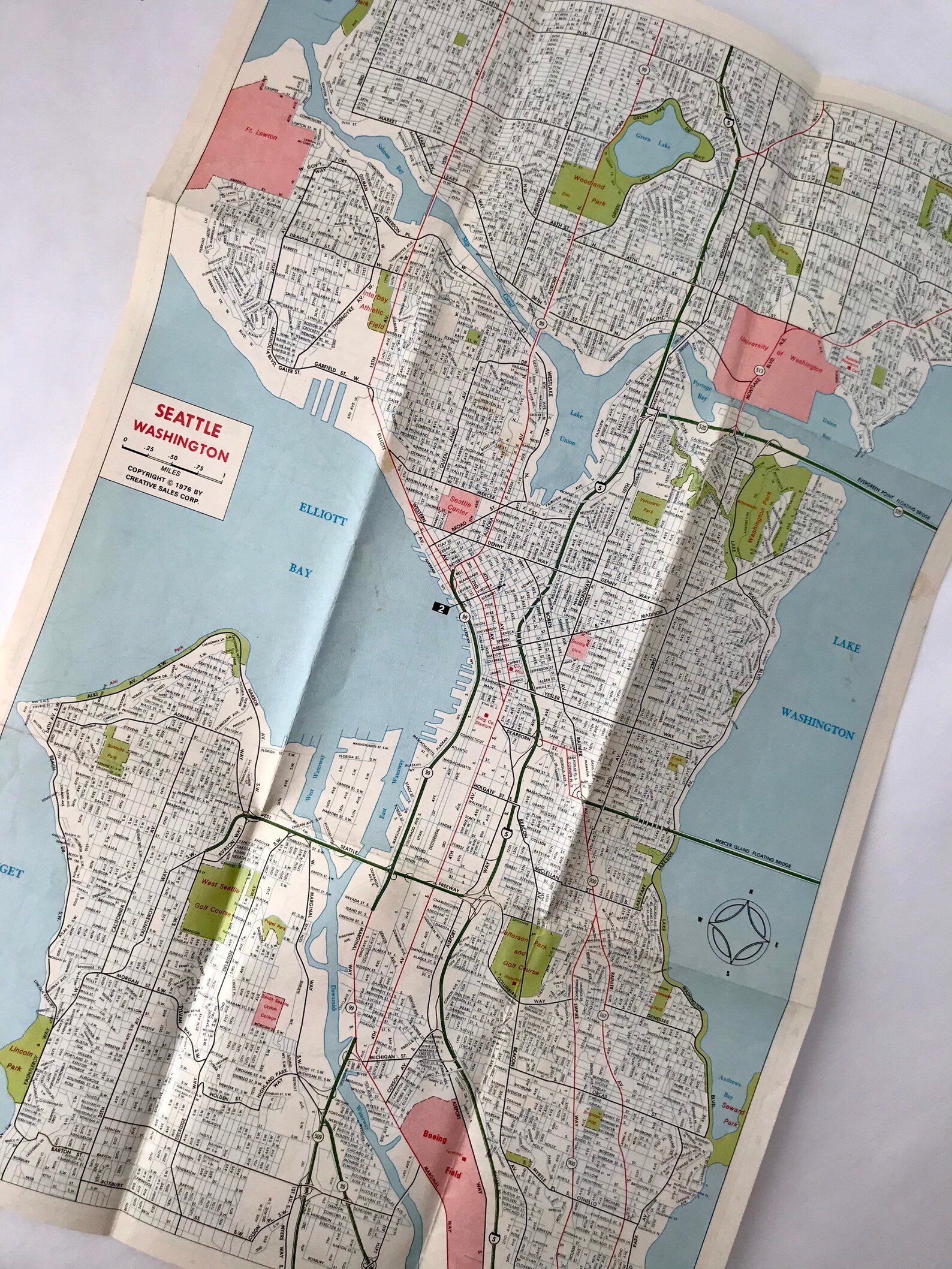 1976 Seattle Washington Map National Car Rental S&amp;H