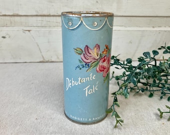 Vintage Fuller Brush Powder Can Box Blue Pink Roses Debutante Talc Daggett & Ramsdell Rusty Lid Rare Vanity