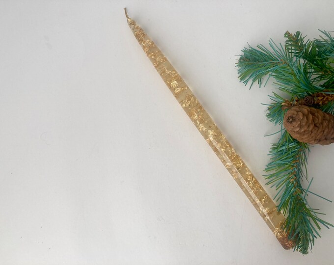 1 Single Taper Candle Gold Flecks Clear Lucite Acrylic Vintage Mod