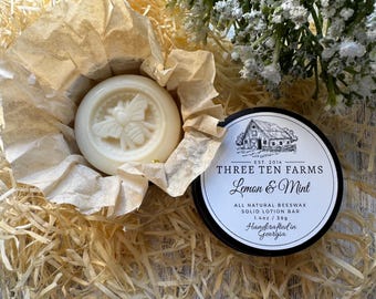 Handmade Beeswax Lotion Bar (LEMON & MINT) | All Natural | Solid Lotion Bar | Moisturizer Bar | Shea Butter | Essential Oil | Small Batch