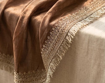 Dupatta da sposa color marrone espresso in organza di carta - Velo da sposa ricamato per Nikkah e matrimonio, Dupatta da sposa