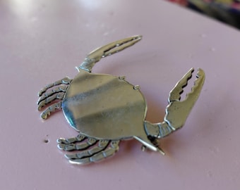 2" Crab Brooch Pin Sterling Silver 925 Made in Mexico Engravable