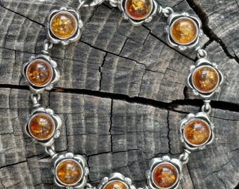 7.75" Sterling and Amber Link Tennis Bracelet