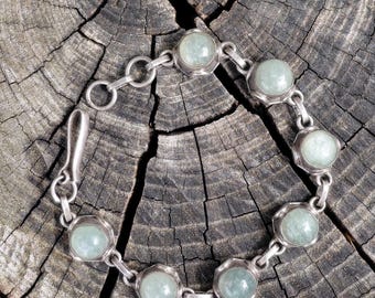 7.25" Vintage Sterling Jadeite Link Bracelet Sterling Tennis Bracelet