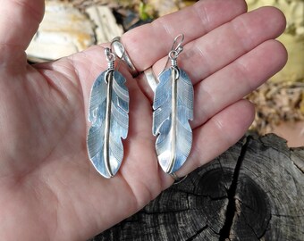 2"+ Lena Platero Sterling and 12KGF Smudge Feather Earrings