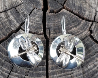 Courtney Peterson Vintage 1995 Dragonfly Earrings Sterling and Brass Dragonfly Earrings