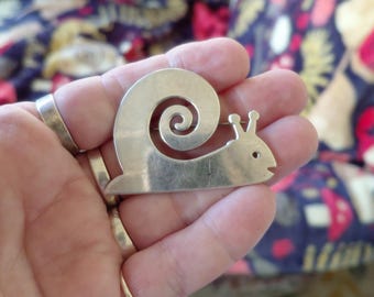 2" Snail Brooch Pin Sterling Silver 925 Made in Mexico Engravable