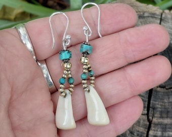 Vintage Genuine Female Deer Bugler Whistler Native American Elk Earrings