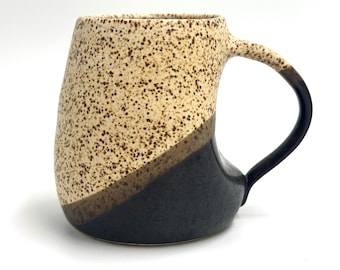 Handmade Ceramic Mug, Speckled Cream & Black Glaze, 12 fl oz