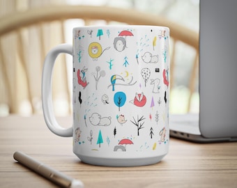 Animal Collage Coffee Mug – Whimsical Illustrated Ceramic Cup