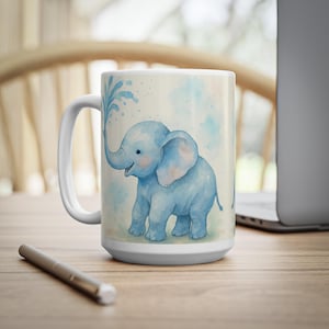 Adorable Elephant Ceramic Coffee Cups, Cute Mug for Baby Showers, Kids&#39; Gifts, Birthday, Nursery Decor, Animal Lover