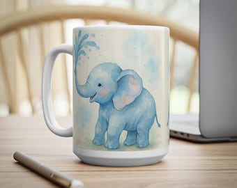 Watercolor Elephant Ceramic Coffee Mug, Nursery Decor