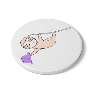 Cute Sloth Ceramic Coaster | Adorable Home Decor, Gift for Sloth Lovers, Kitchen Coaster, Fun Coffee Table Accessory, Cute Animal Gift