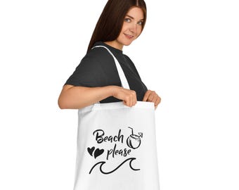 Bolsa de tela de algodón Beach Please, bolsa de compras ecológica