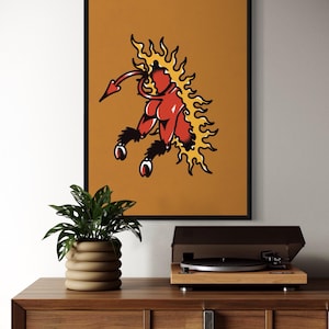 Devil Legs Digital Poster, Old School Tattoo Style Art Print, Retro Flame Tattoo Wall Art