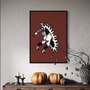 Old School Tattoo Digita, Art Poster, Devil Legs with Flames, Vintage Ink Style Print