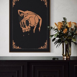Dunkler digitaler Kunstdruck, Gothik weiblicher Schädel druckbare Wandkunst, Vintage Death Dekor Fantasy Kunst