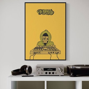 Pôster de rap lo-fi – DJ mascarado com máquina de batidas – Impressão artística de hip-hop retrô