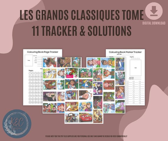 Disney Colouring Page Tracker & Solutions - Les Grands Classiques  Tome 11 Digital PDF Colouring Tracker Template Printable Template